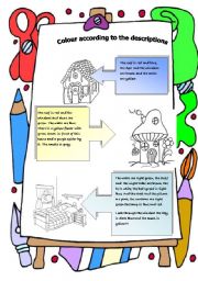 English Worksheet: colour by descriptions: houses