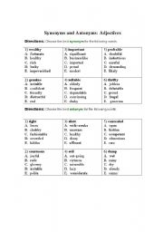 English Worksheet: Synonyms and Antonyms: Adjectives 2
