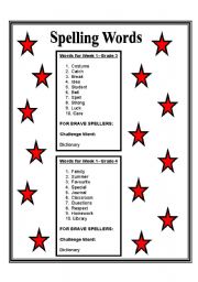 English worksheet: Spelling words week 1 grade 3, 4