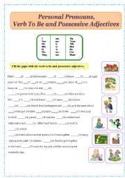 English Worksheet: Personal Pronouns, Verb To Be and Possessive Adjectives