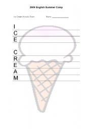 English Worksheet: poem acrostic ice cream