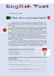 TEST 1 - WHATS THE USE OF LEARNING ENGLISH? (3 pages)