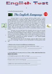 English Worksheet: TEST 3 - THE ENGLISH LANGUAGE (3 pages)