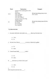 English worksheet: For & SInce