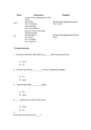 English Worksheet: For & SInce