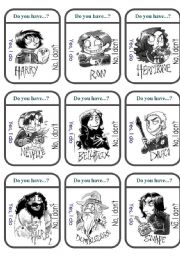 English Worksheet: Harry Potter Description Card Games (B&W)
