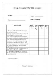 English Worksheet: Group assessment for ESL projects