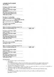 English worksheet: A Hard Days Night Worksheet