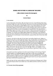 English Worksheet: SONGS AND RHYMES IN LANGUAGE TEACHING