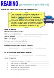 English Worksheet: READING (PRESENT PERFECT)