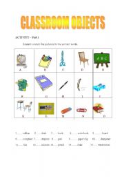 English worksheet: Classroom Objects