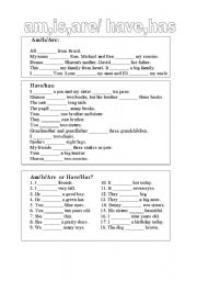 English Worksheet: am/is/are or have/has