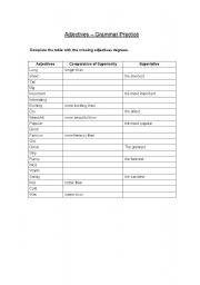 English worksheet: Adjectives - fill in a table