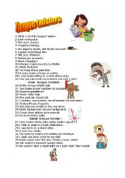 English Worksheet: Collection of tongue twisters