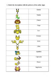 English worksheet: Zodiac signs