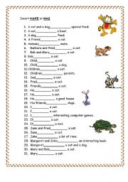 English Worksheet: Have or Has Present simple (2 PAGES)