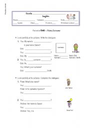 English Worksheet: Name, surname, greetings