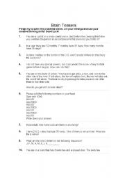 English Worksheet: brain teasers