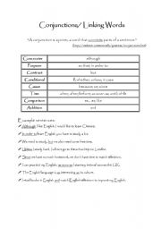 English worksheet: Conjuctions/ Linking Words
