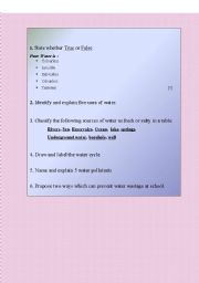 English Worksheet: test paper on chapter water