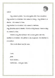 English Worksheet: A letter