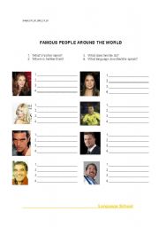 English Worksheet: FAMOUS PEOPLE AROUND THE WORLD