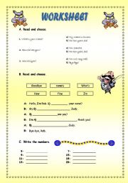 English Worksheet: Identifying, numbers and colours
