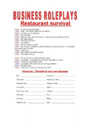 English Worksheet: Restaurant Survival