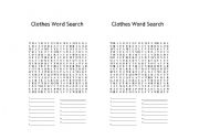 English Worksheet: Clothes Word Search