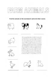 Farm animals wordsearch