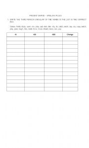 English worksheet: THIRD PERSON SINGULAR  OF THE VERBS