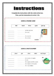 English Worksheet: Instructions - 2 pages + key