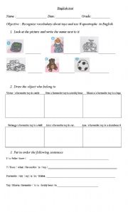 English worksheet: toys 