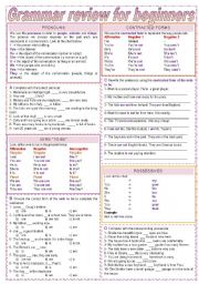 English Worksheet: Grammar Review for Beginners - 3-page review, 14 different exercises, fully editable, with keys included