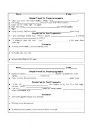 English worksheet: Simple present and past, progressive present and past