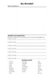 English Worksheet: Create a monster (describing body parts)