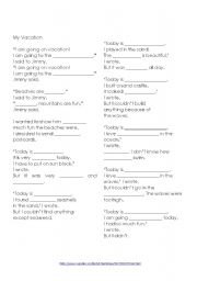 English worksheet: My Vacation Cloze