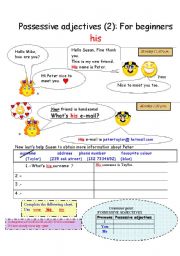 English Worksheet: POSSESSIVE ADJECTIVES (2):FOR BEGINNERS