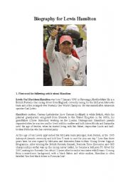 English Worksheet: Biography for Lewis Hamilton