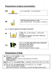 English worksheet: Prepositions of place and time
