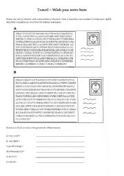 English Worksheet: Travel - wish yoy were here + key included