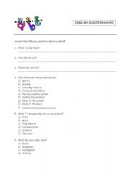 English worksheet: English questionnaire