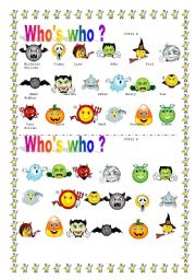 English Worksheet: WHO WHO ??      Halloween pairwork !!!!!!!!!!!!!!!!!!!!!!