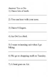 English worksheet: Yes or No