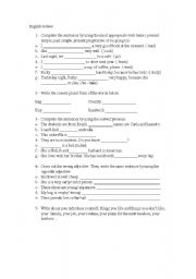 English Worksheet: english review - basic tenses, pronouns, plurals and adjectives