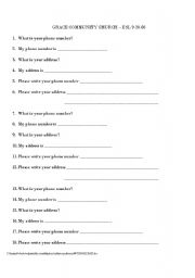English Worksheet: My Phone Number and My Address