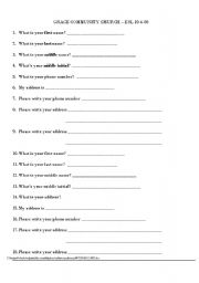 English Worksheet: First Name, Last Name, Sir Name