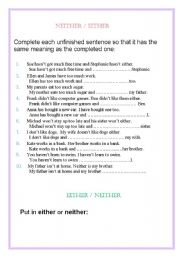 English Worksheet: EITHER  /   NEITHER