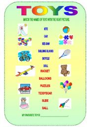 English Worksheet: toys - matching ws for kids