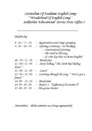 English worksheet: English Camp curriculum